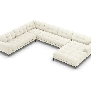 Expressversand Cosmopolitan Design - 7-Sitzer Panoramasofa links "Bali" aus Samt leichtes beige - 327x256x75cm