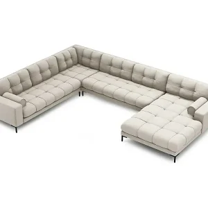 Cosmopolitan Design - 7-Sitzer Panoramasofa links "Bali" aus strukturiertem Stoff beige - 327x256x75cm Begrenztes Angebot