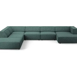Cosmopolitan Design - 7-Sitzer Panoramasofa links "Arendal" aus Chenille-Stoff petrol - 364x262x70cm Bestseller