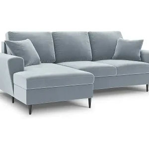 Direktkauf Cosmopolitan Design - 4-Sitzer ausklappbares Ecksofa links mit Container "Kyoto" aus Samt hellblau - 241x145x88cm