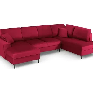 Direkt Vom Hersteller Cosmopolitan Design - 7-Sitzer ausklappbares Panoramasofa mit Bettkasten rechts "Kyoto" aus Samt rot - 313x194x88cm