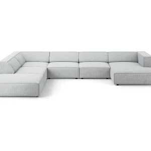 Cosmopolitan Design - 7-Sitzer Panoramasofa links "Arendal" aus Chenille-Stoff mit Rippeneffekt hellgrau - 364x262x70cm Preis Gesenkt