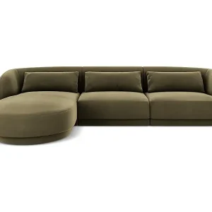 Cosmopolitan Design - 4-Sitzer Ecksofa links "Tulum" aus Samt grün - 255x156x70cm Neue Ware