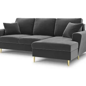 Cosmopolitan Design - 4-Sitzer ausklappbares Ecksofa rechts mit Container "Kyoto" aus Samt hellgrau - 241x145x88cm Neue Kollektion