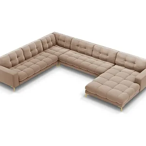 Cosmopolitan Design - 7-Sitzer Panoramasofa links "Bali" aus Samt beige - 327x256x75cm Sale