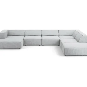 Cosmopolitan Design - 7-Sitzer Panoramasofa rechts "Arendal" aus Chenille-Stoff mit Rippeneffekt hellgrau - 364x262x70cm Rabatt