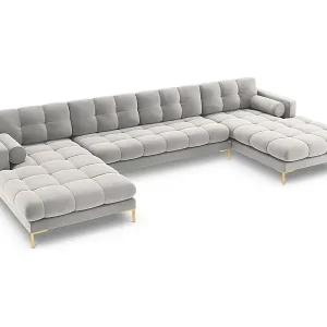Neue Kollektion Cosmopolitan Design - 7-Sitzer Panoramasofa "Bali" aus Samt silber - 383x185x75cm