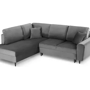 Online Kaufen Cosmopolitan Design - 5-Sitzer ausklappbares Ecksofa links mit Container "Kyoto" aus Samt hellgrau - 243x194x88cm