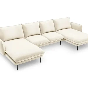 Sofort Bestellen Cosmopolitan Design - 6-Sitzer Panoramasofa "Vienna" aus Samt leichtes beige - 350x170x95cm