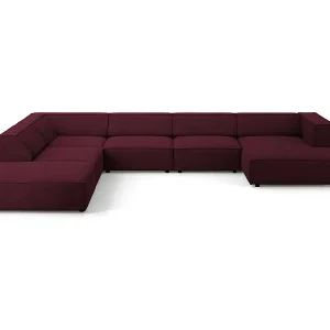 Neue Ware Cosmopolitan Design - 7-Sitzer Panoramasofa links "Arendal" aus Chenille-Stoff mit Rippeneffekt rubin - 364x262x70cm