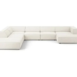 Expressversand Cosmopolitan Design - 7-Sitzer Panoramasofa links "Arendal" aus Chenille-Stoff mit Rippeneffekt elfenbein - 364x262x70cm