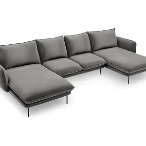 Cosmopolitan Design - 6-Sitzer Panoramasofa "Vienna" aus Samt hellgrau - 350x170x95cm Neue Ware