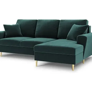 Cosmopolitan Design - 4-Sitzer ausklappbares Ecksofa rechts mit Container "Kyoto" aus Samt petrol - 241x145x88cm Top-Preis