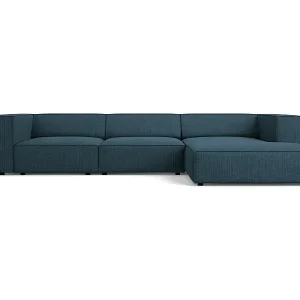 Letzte Chance Cosmopolitan Design - 4-Sitzer Ecksofa rechts "Arendal" aus Chenille-Stoff mit Rippeneffekt marineblau - 284x166x70cm