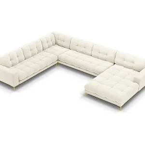 Bestpreis Cosmopolitan Design - 7-Sitzer Panoramasofa links "Bali" aus Samt leichtes beige - 327x256x75cm
