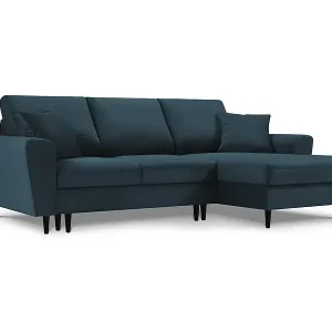 Cosmopolitan Design - 4-Sitzer ausklappbares Ecksofa rechts mit Container "Kyoto" aus Cord dunkelblau - 241x145x88cm Direktkauf