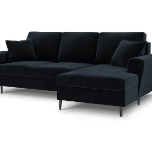 Cosmopolitan Design - 4-Sitzer ausklappbares Ecksofa rechts mit Container "Kyoto" aus Samt dunkelblau - 241x145x88cm Highlight