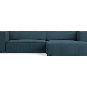 Cosmopolitan Design - 3-Sitzer Ecksofa rechts "Arendal" aus Chenille-Stoff mit Rippeneffekt marineblau - 224x166x70cm Beliebt