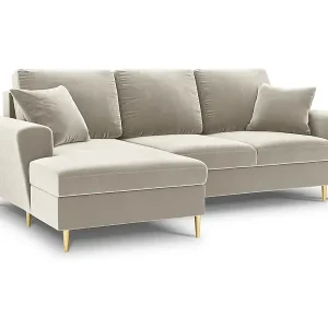 Bestpreis Cosmopolitan Design - 4-Sitzer ausklappbares Ecksofa links mit Container "Kyoto" aus Samt leichtes beige - 241x145x88cm