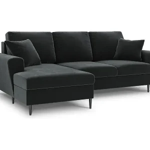Cosmopolitan Design - 4-Sitzer ausklappbares Ecksofa links mit Container "Kyoto" aus Samt dunkelgrau - 241x145x88cm Sonderaktion