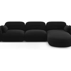 Cosmopolitan Design - 4-Sitzer modulares Ecksofa rechts "Sydney" aus Samt schwarz - 320x165x70cm Begrenztes Angebot