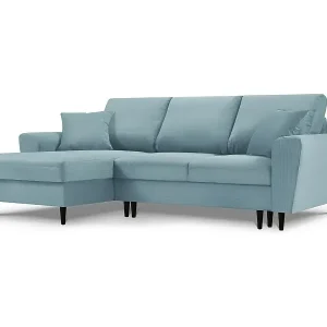 Cosmopolitan Design - 4-Sitzer ausklappbares Ecksofa links mit Container "Kyoto" aus Cord hellblau - 241x145x88cm Top-Angebot