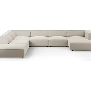 Cosmopolitan Design - 7-Sitzer Panoramasofa links "Arendal" aus Samt Ecru - 364x262x70cm Billig