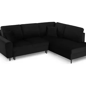 Cosmopolitan Design - 5-Sitzer ausklappbares Ecksofa rechts mit Container "Kyoto" aus Samt schwarz - 243x194x88cm Letzte Chance