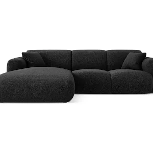 Cosmopolitan Design - 4-Sitzer Ecksofa links "Nolio" aus Chenille-Stoff schwarz - 260x170x72cm Abverkauf