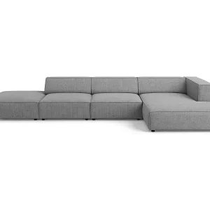 Highlight Cosmopolitan Design - 5-Sitzer Ecksofa rechts "Arendal" aus Chenille-Stoff mit Rippeneffekt dunkelgrau - 341x166x70cm