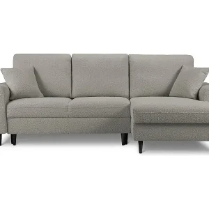 Cosmopolitan Design - 4-Sitzer ausklappbares Ecksofa rechts mit Container "Kyoto" aus Boucle grau - 241x145x88cm Geprüft