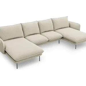 Cosmopolitan Design - 6-Sitzer Panoramasofa "Vienna" aus strukturiertem Stoff beige - 350x170x95cm Super-Preis