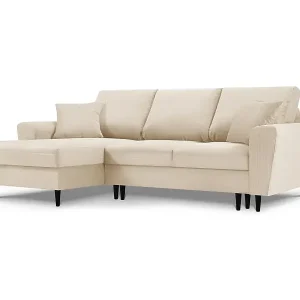 Cosmopolitan Design - 4-Sitzer ausklappbares Ecksofa links mit Container "Kyoto" aus Cord beige - 241x145x88cm Aktuell