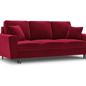 Cosmopolitan Design - 3-Sitzer ausklappbares Sofa mit Bettkasten "Kyoto" aus Samt rot - 235x100x88cm Top-Angebot