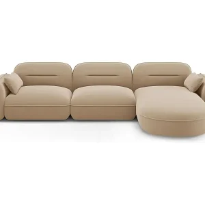 Ausverkauf Cosmopolitan Design - 4-Sitzer modulares Ecksofa rechts "Sydney" aus Samt sandfarben - 320x165x70cm