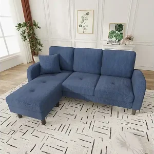 Super-Preis 3-Sitzer-Ecksofa mit Chaiselongue – 166 x 118 x 77 cm – Samtbezug – Kunststoffbeine – blau