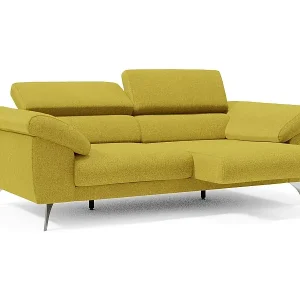 Donatello Sofa mit ausziehbaren Sitzen, Armlehnen mit Staufach aus abwaschbarem Stoff T23 213 cm Gelb Online Kaufen