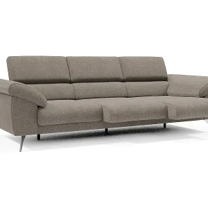 Donatello Sofa mit ausziehbaren Sitzen, Armlehnen mit Staufach aus abwaschbarem Stoff T23 265 cm Taupe Solange Der Vorrat Reicht