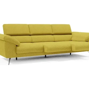 Donatello Sofa mit ausziehbaren Sitzen, Armlehnen mit Staufach aus abwaschbarem Stoff T23 265 cm Gelb Gratis Versand