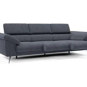Donatello Sofa mit ausziehbaren Sitzen, Armlehnen mit Staufach aus abwaschbarem Stoff T23 265 cm schieferblau Gratis Versand