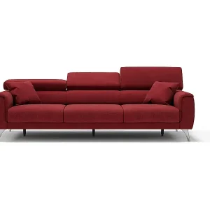 Caravaggio Sofa mit 3 unabhängigen ausziehbaren Sitzen und verstellbaren Kopfstützen aus wasserfestem Stoff T02 244 cm Rot Neu
