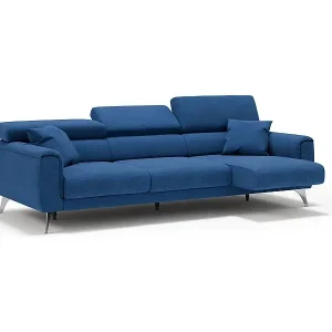 Bestpreis Caravaggio Sofa mit 3 unabhängigen ausziehbaren Sitzen und verstellbaren Kopfstützen aus wasserfestem Stoff T02 244 cm Blau