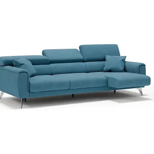 Versand Am Gleichen Tag Caravaggio Sofa mit 3 unabhängigen ausziehbaren Sitzen und verstellbaren Kopfstützen aus wasserfestem Stoff T02 244 cm Hellblau