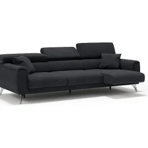 Neuheit Caravaggio Sofa mit 3 unabhängigen ausziehbaren Sitzen und verstellbaren Kopfstützen aus wasserfestem Stoff T02 244 cm Schwarz
