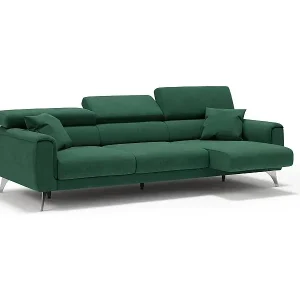 Caravaggio Sofa mit 3 unabhängigen ausziehbaren Sitzen und verstellbaren Kopfstützen aus wasserfestem Stoff T02 244 cm Grun Begrenztes Angebot