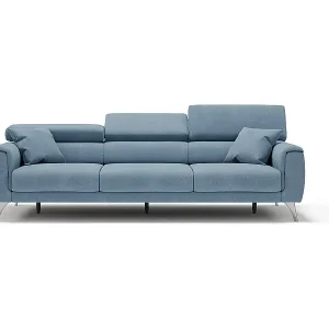 Caravaggio Sofa mit 3 unabhängigen ausziehbaren Sitzen und verstellbaren Kopfstützen aus wasserfestem Stoff T02 244 cm Baby Blau Schnäppchen