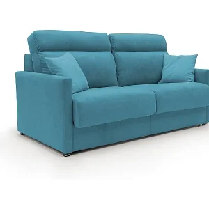 Margot Schlafsofa mit hoher weicher Rückenlehne aus Stoff T02 156 cm (mat.120x197) hellblau Geprüft