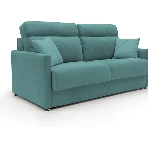 Ausverkauf Margot Schlafsofa mit hoher weicher Rückenlehne aus Stoff T02 196 cm (mat. 160x197) petrol