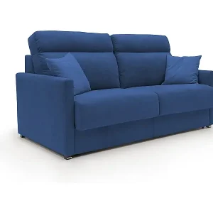 Margot Schlafsofa mit hoher weicher Rückenlehne aus Stoff T02 156 cm (mat.120x197) blau Kostenloser Rückversand