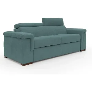Top-Seller Giunone Schlafsofa mit 18 cm hoher Matratze und verstellbaren Kopfstützen aus wasserfestem Stoff T02 220 cm (mat. 140x297) petrol